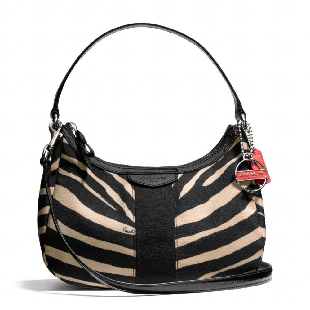 SIGNATURE STRIPE ZEBRA PRINT DEMI CROSSBODY - COACH f27386 - SILVER/BLACK/BLACK