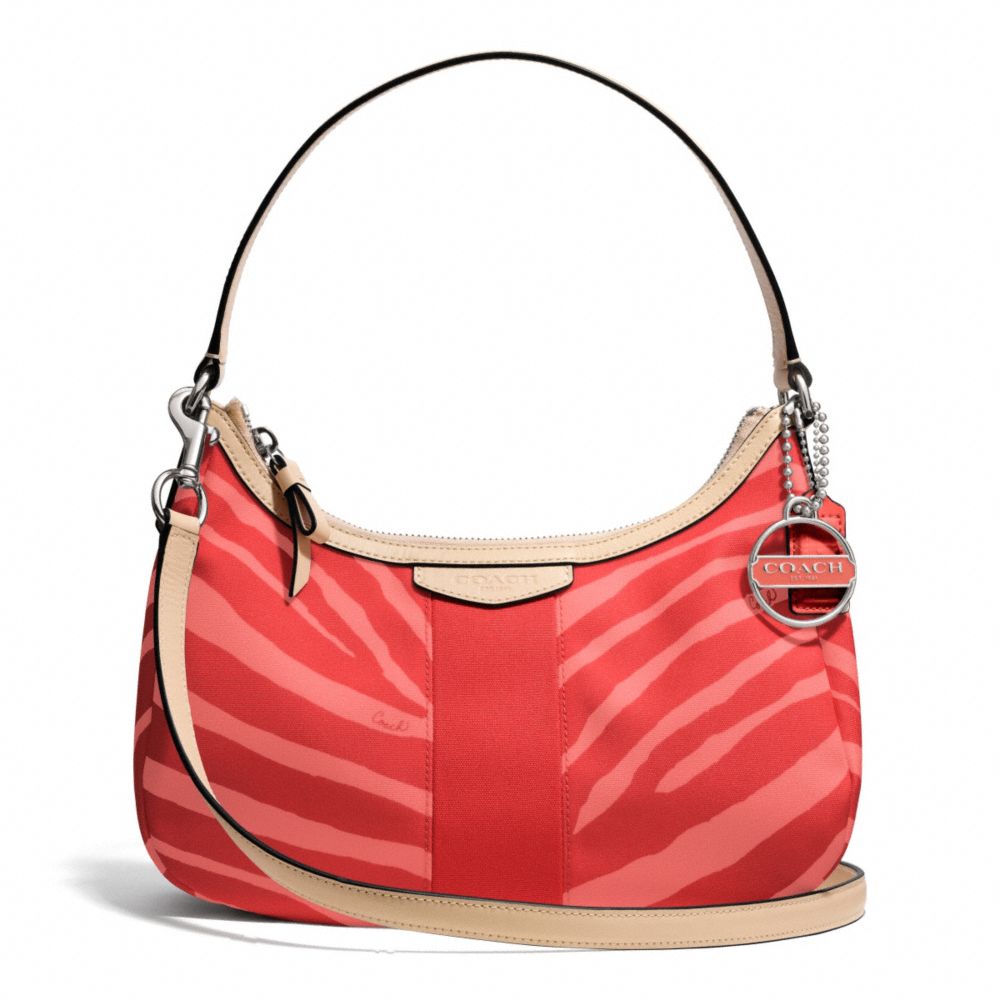 COACH SIGNATURE STRIPE ZEBRA PRINT DEMI CROSSBODY - SILVER/HOT ORANGE/TAN - F27386