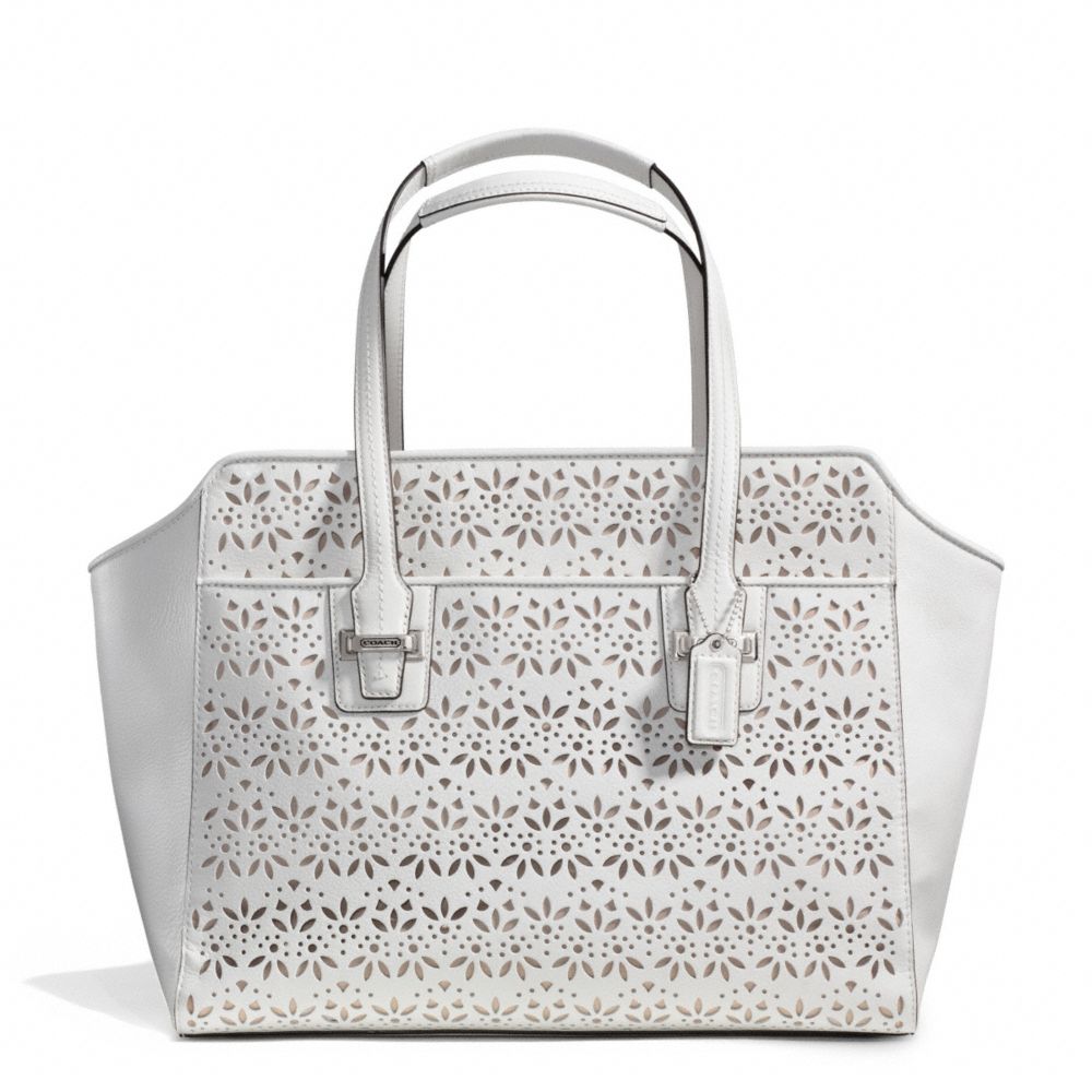COACH TAYLOR EYELET LEATHER CARRYALL - SILVER/IVORY - F27391