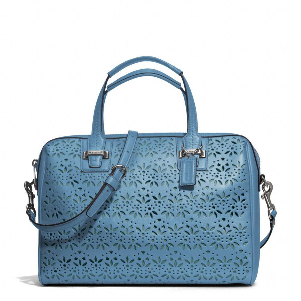 COACH TAYLOR EYELET LEATHER SATCHEL - SILVER/DENIM - F27392