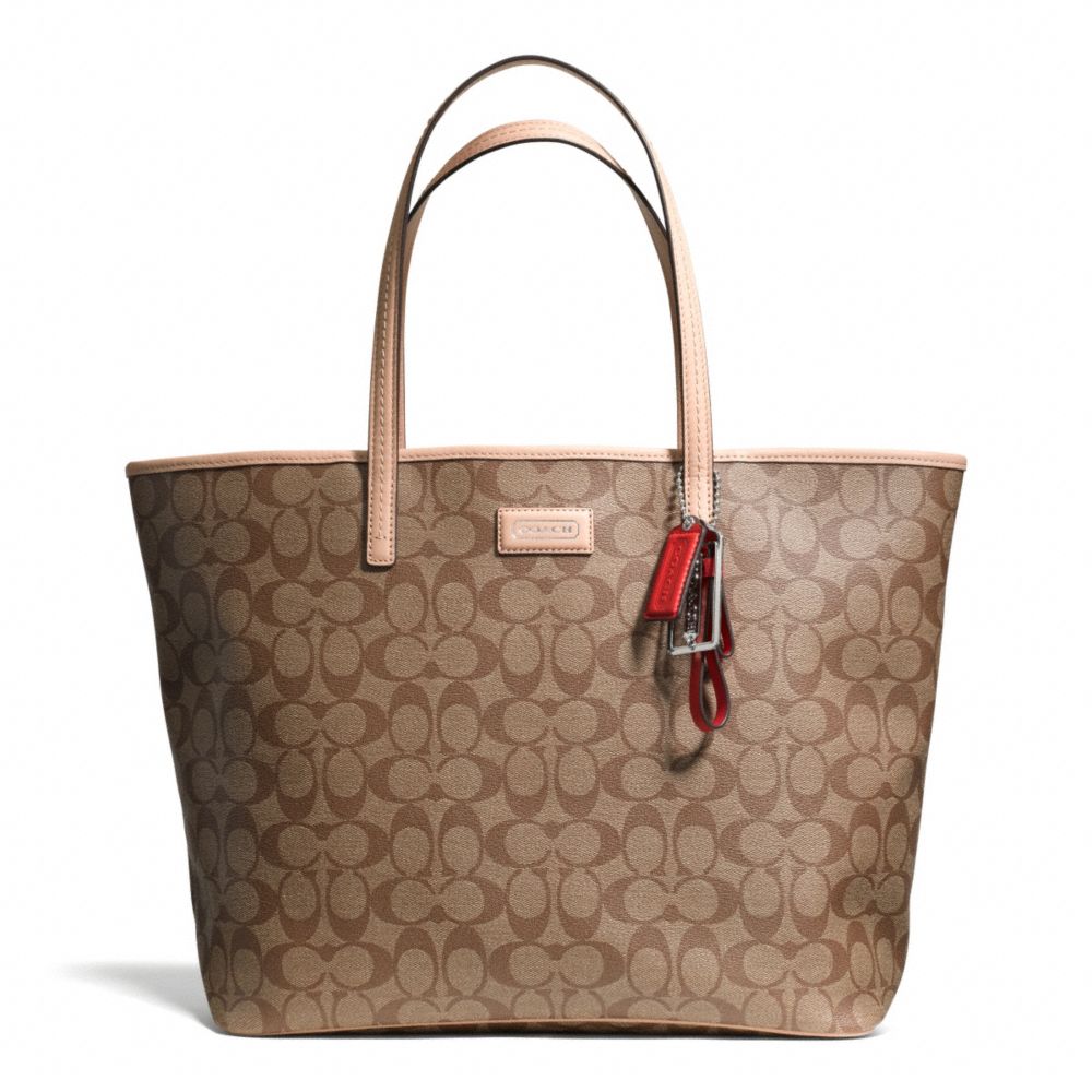 COACH PARK METRO SIGNATURE TOTE - SILVER/KHAKI/TAN - F27393