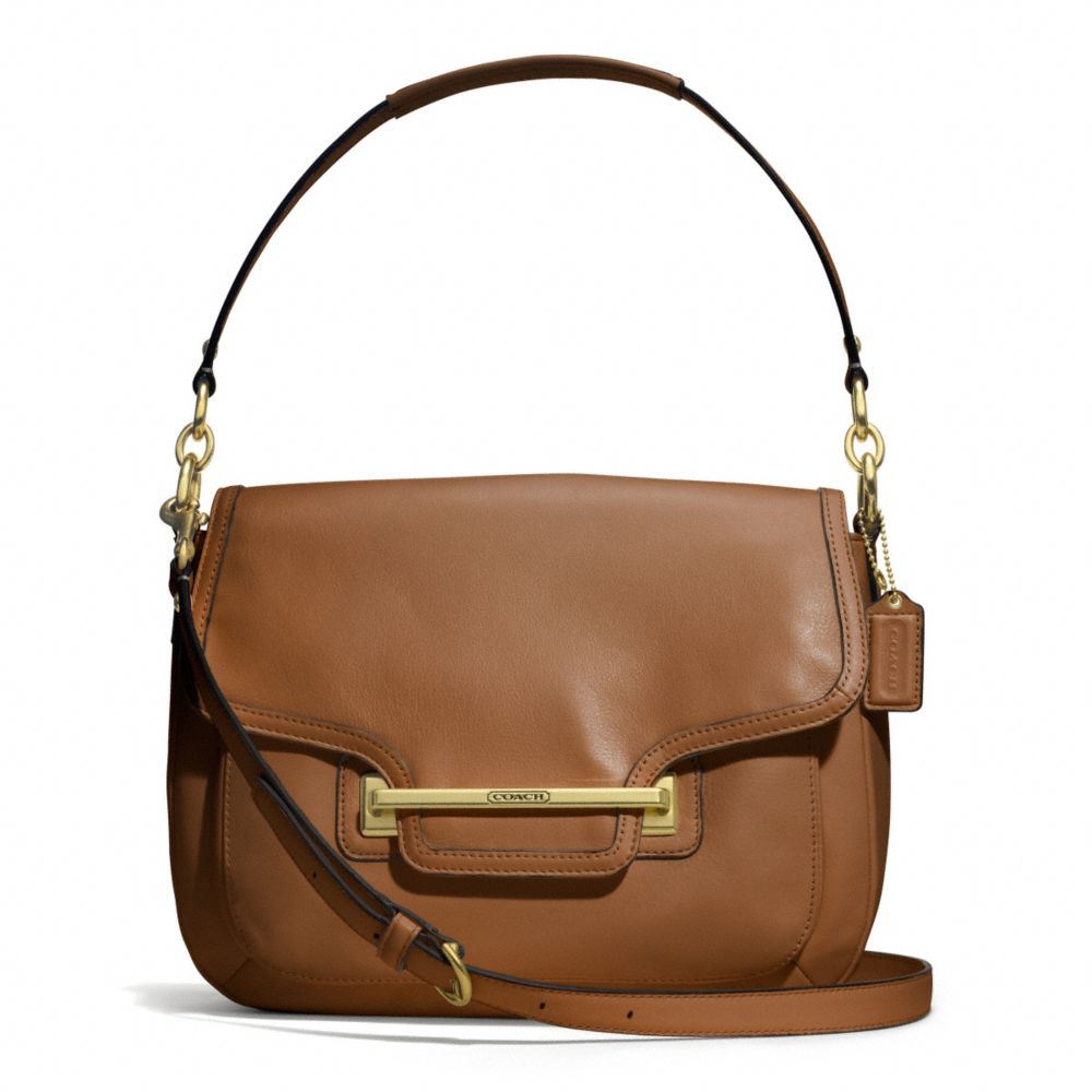 COACH TAYLOR LEATHER FLAP SHOULDER BAG - BRASS/SADDLE - F27481