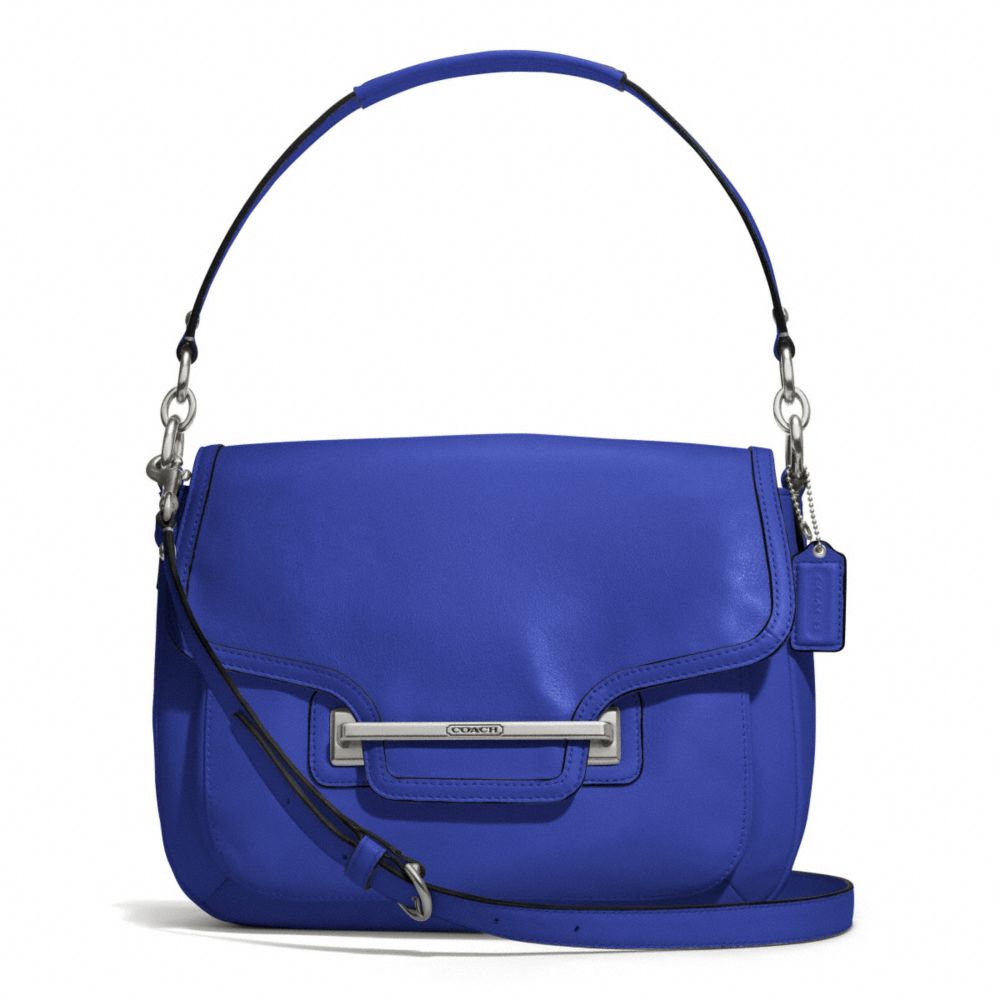 COACH TAYLOR LEATHER FLAP SHOULDER BAG - SILVER/COBALT - F27481