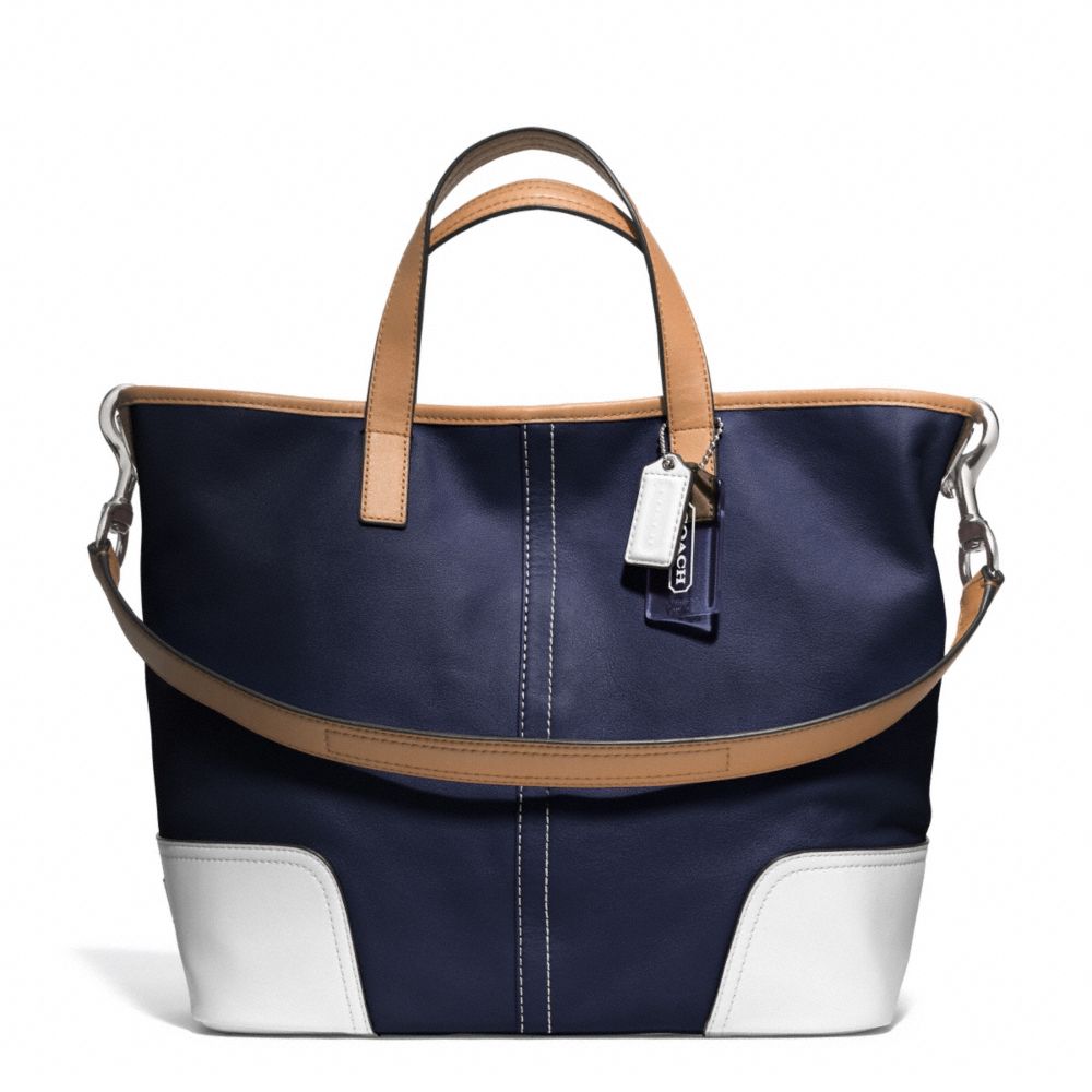 HADLEY LEATHER DUFFLE - COACH f27728 - SILVER/MIDNIGHT