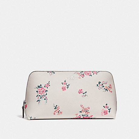 COACH COSMETIC CASE 22 WITH CROSS STITCH FLORAL PRINT - SILVER/CHALK MULTI - f27840