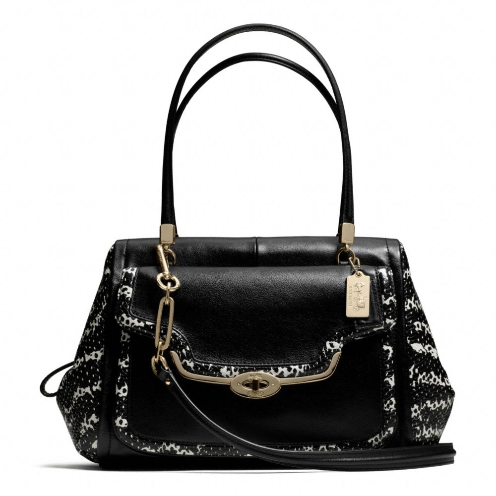 COACH MADISON TWO-TONE PYTHON EMBOSSED MADELINE EAST/WEST SATCHEL - LIGHT GOLD/BLACK - F27841