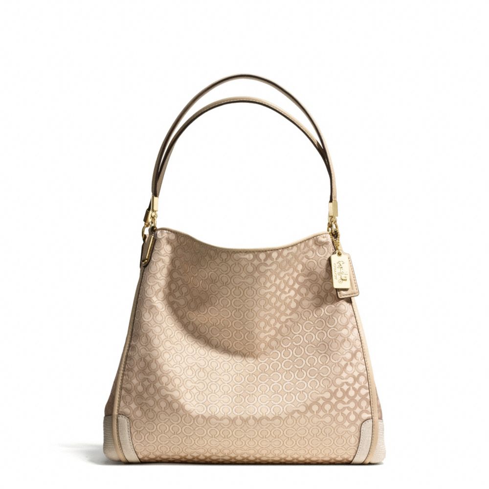 MADISON OP ART PEARLESCENT FABRIC SMALL PHOEBE SHOULDER BAG - COACH f27843 - LIGHT GOLD/KHAKI