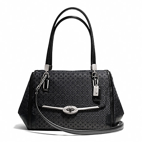 COACH MADISON OP ART PEARLESCENT SMALL MADELINE EAST/WEST SATCHEL - SILVER/BLACK - f27848