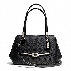 COACH MADISON OP ART PEARLESCENT SMALL MADELINE EAST/WEST SATCHEL - SILVER/BLACK - F27848