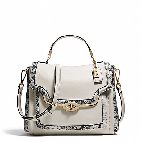 COACH MADISON TWO-TONE PYTHON EMBOSSED SMALL SADIE FLAP SATCHEL - LIGHT GOLD/PARCHMENT - f27849