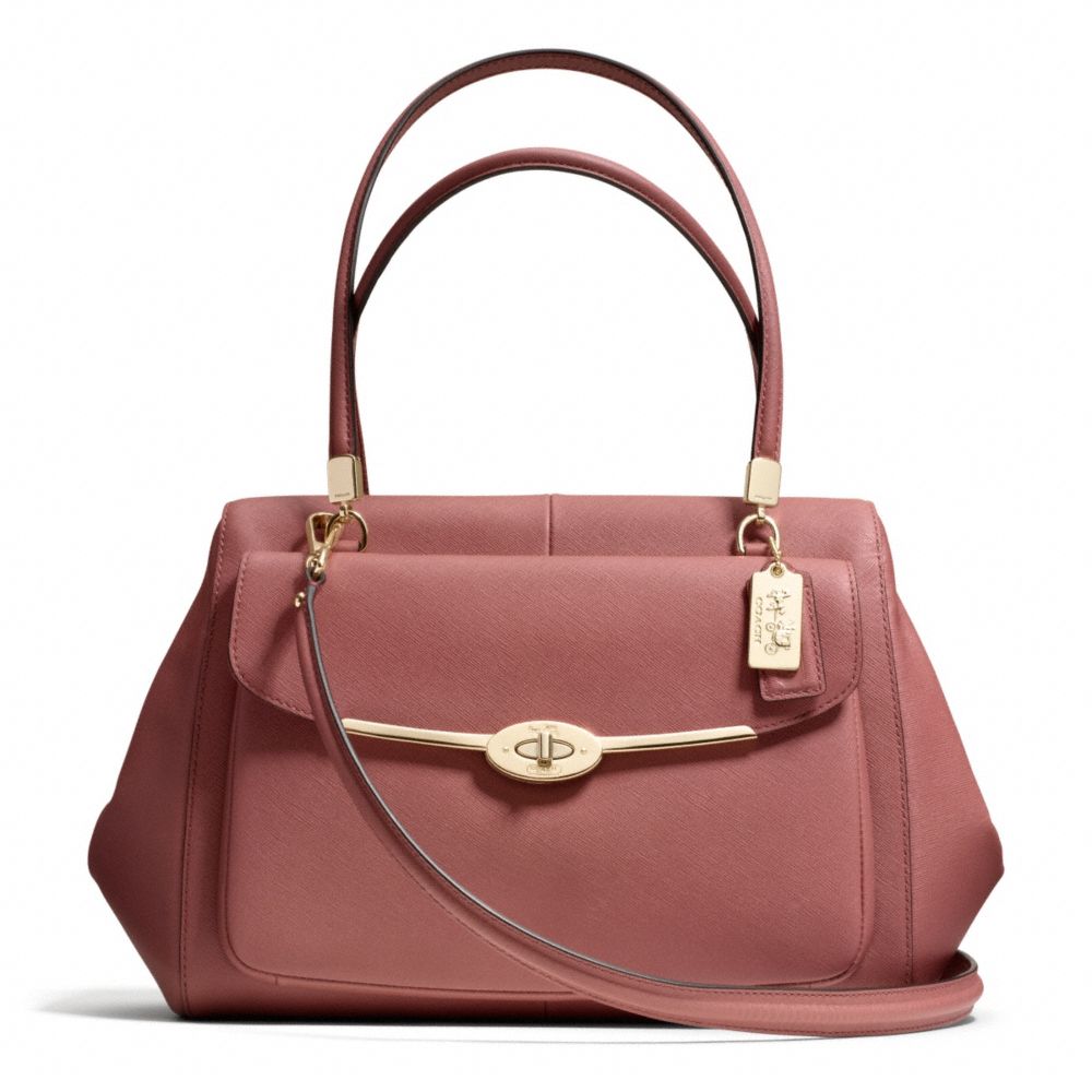 MADISON SAFFIANO LEATHER MADELINE EAST/WEST SATCHEL - COACH f27854 -  LIGHT GOLD/ROUGE