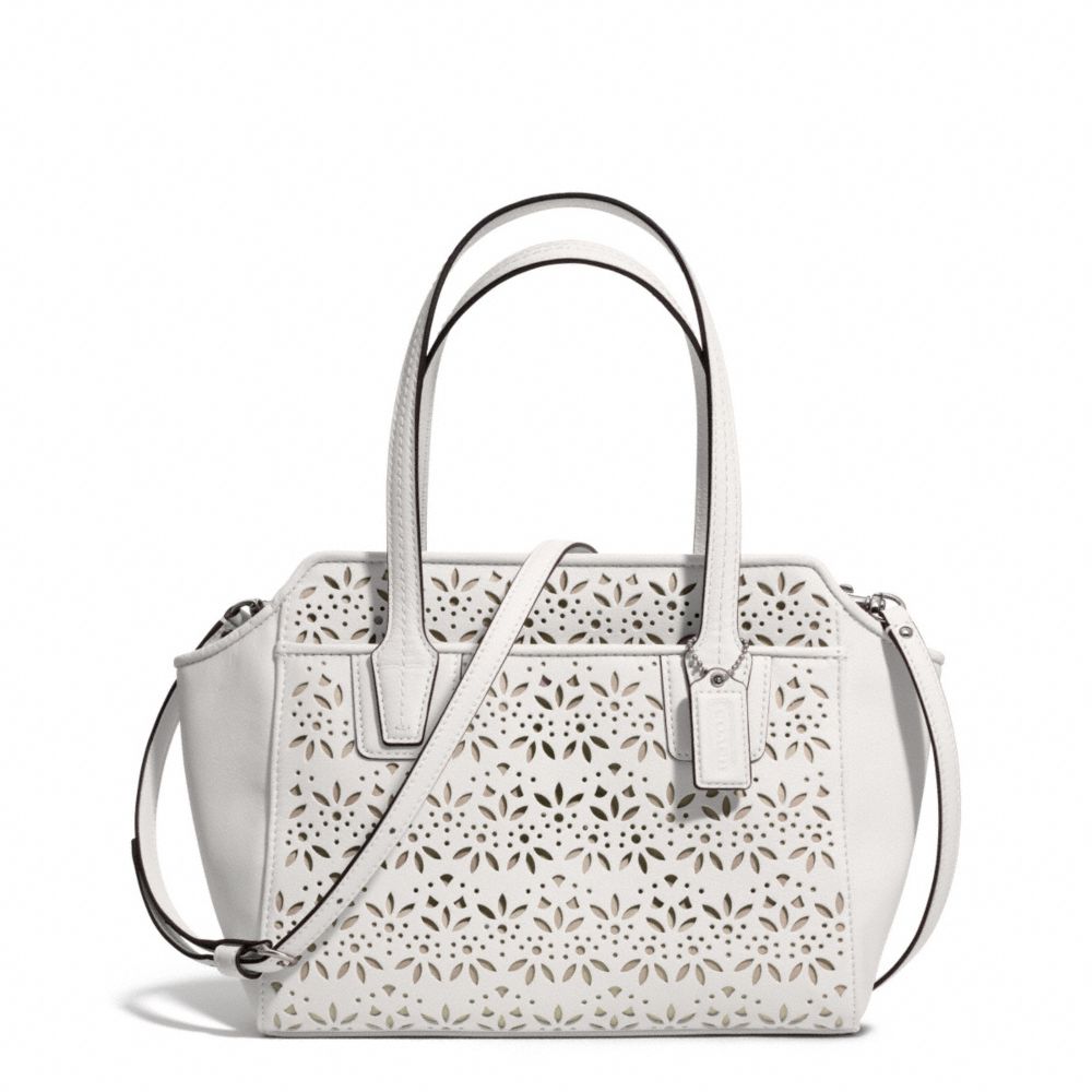 COACH TAYLOR EYELET LEATHER BETTE MINI TOTE CROSSBODY - SILVER/IVORY - F28081