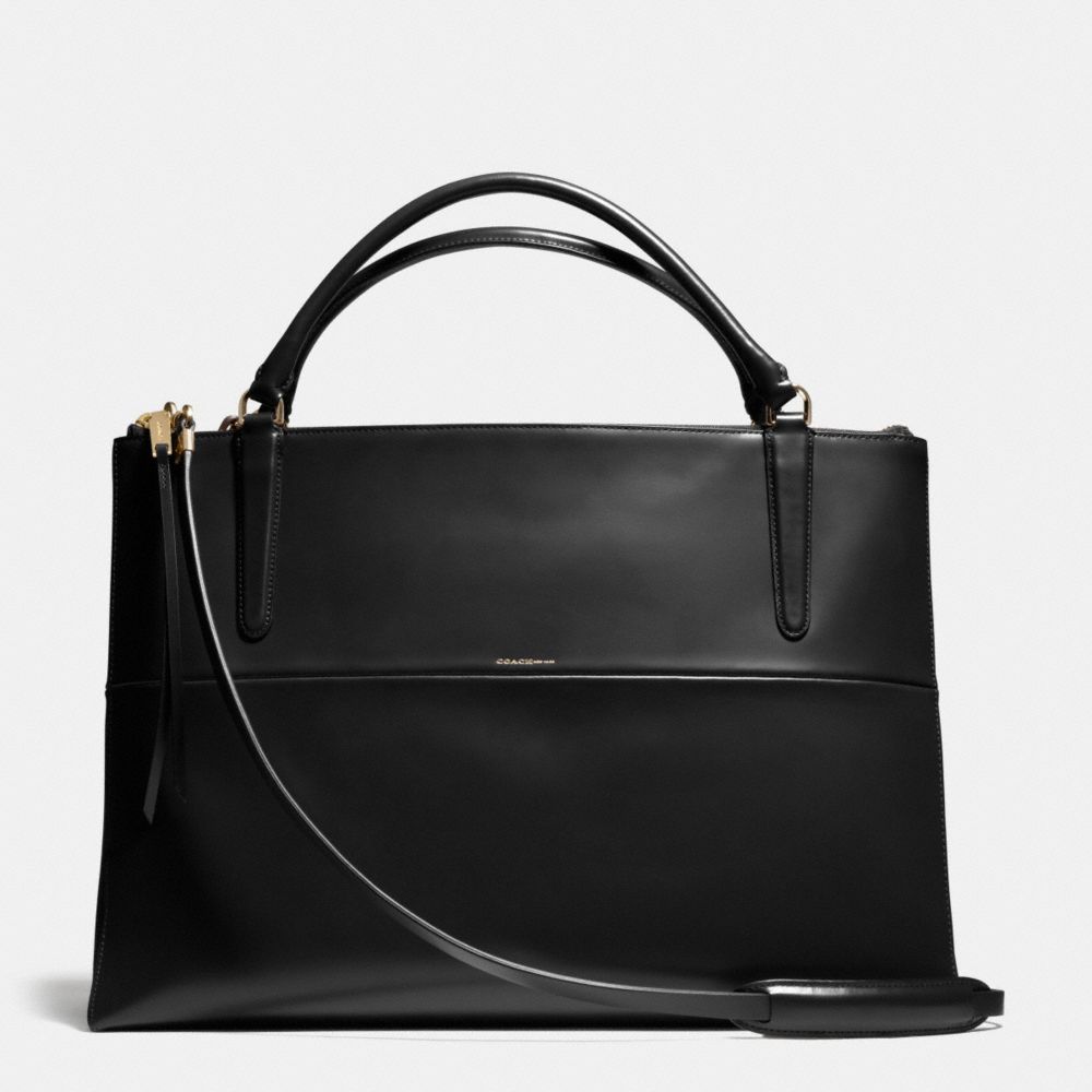 COACH THE LARGE BOROUGH BAG IN POLISHED CALFSKIN - LIGHT GOLD/BLACK - F28156