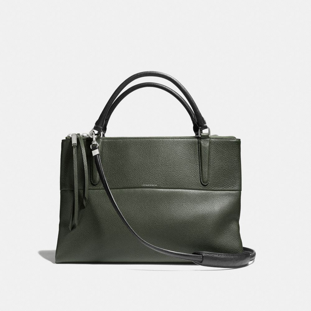 THE PEBBLED LEATHER BOROUGH BAG - COACH f28160 - SILVER/ALPINE MOSS