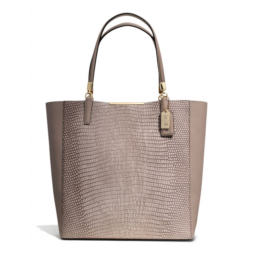 COACH MADISON LIZARD EMBOSSED LEATHER NORTH/SOUTH BONDED TOTE - LIGHT GOLD/FAWN - F28171