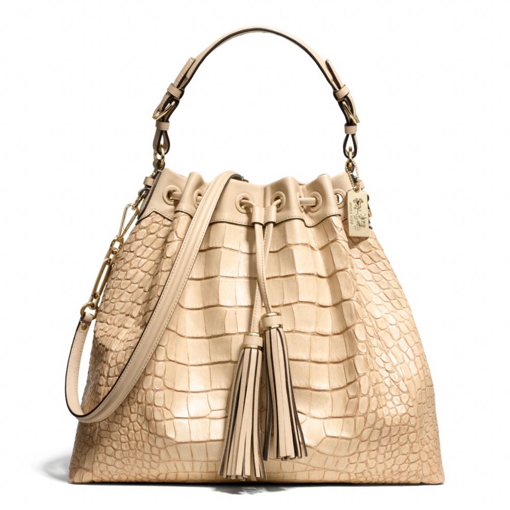 MADISON CROC EMBOSSED PINNACLE LARGE DRAWSTRING SHOULDER BAG - COACH f28214 - LIGHT GOLD/BUFF