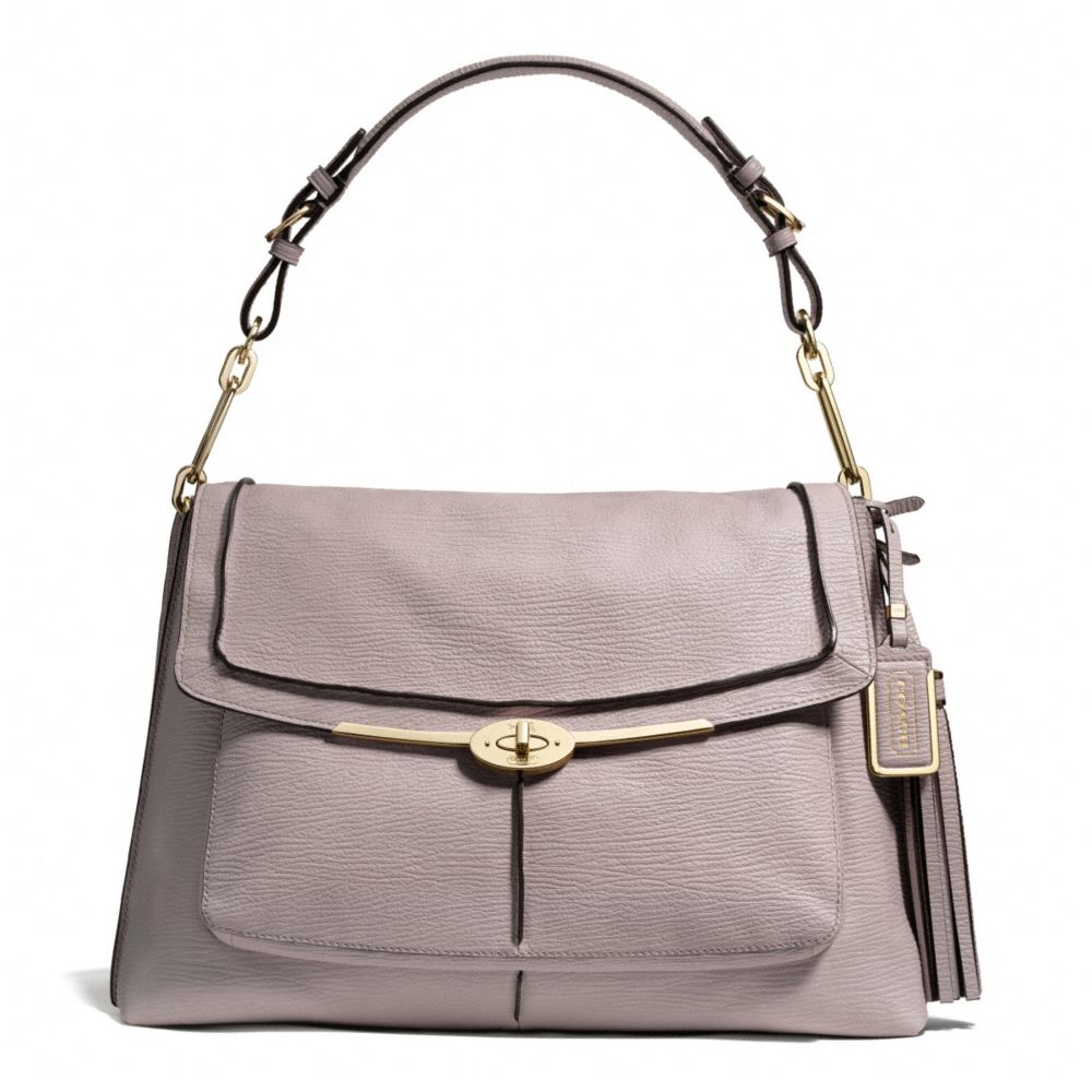 COACH MADISON PINNACLE TEXTURED LEATHER LARGE SHOULDER FLAP - LIGHT GOLD/GREY BIRCH - F28219