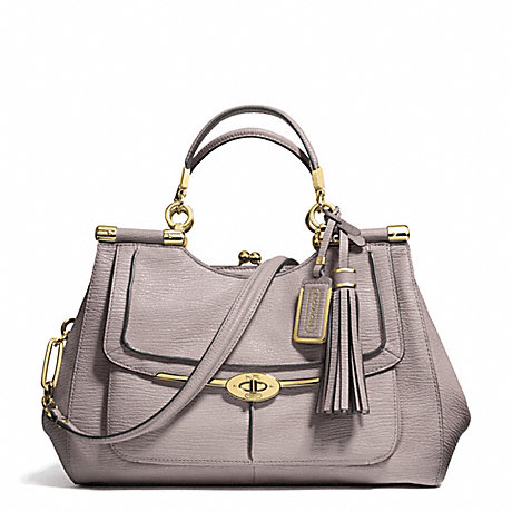 COACH MADISON PINNACLE TEXTURED LEATHER CARRIE SATCHEL - LIGHT GOLD/GREY BIRCH - f28220