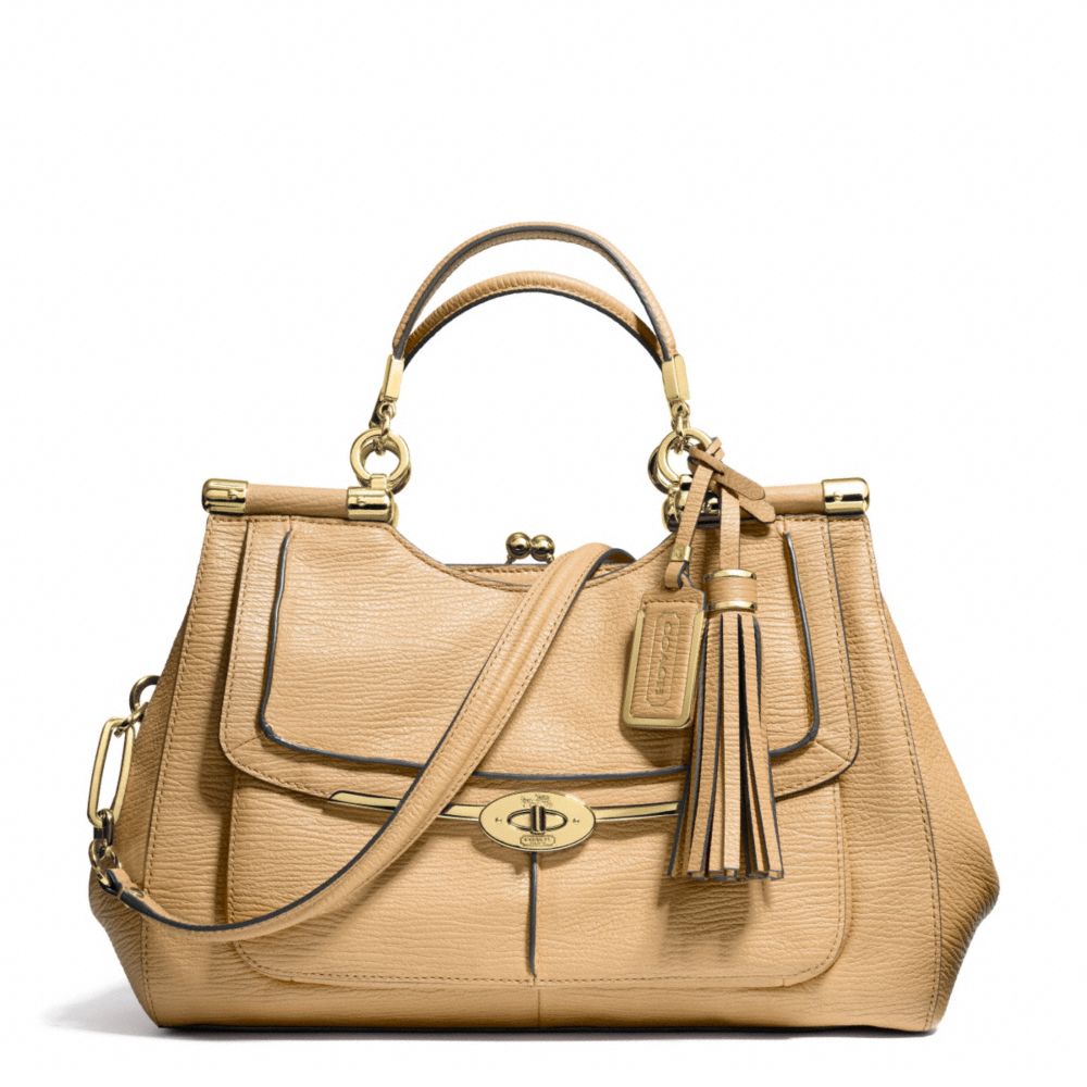 COACH MADISON PINNACLE TEXTURED LEATHER CARRIE SATCHEL - LIGHT GOLD/TAN - F28220