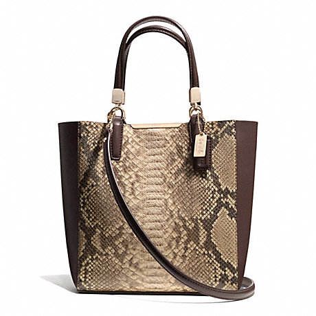 COACH MADISON PYTHON EMBOSSED LEATHER MINI NORTH/SOUTH BONDED TOTE - LIGHT GOLD/BROWN MULTI - f28292