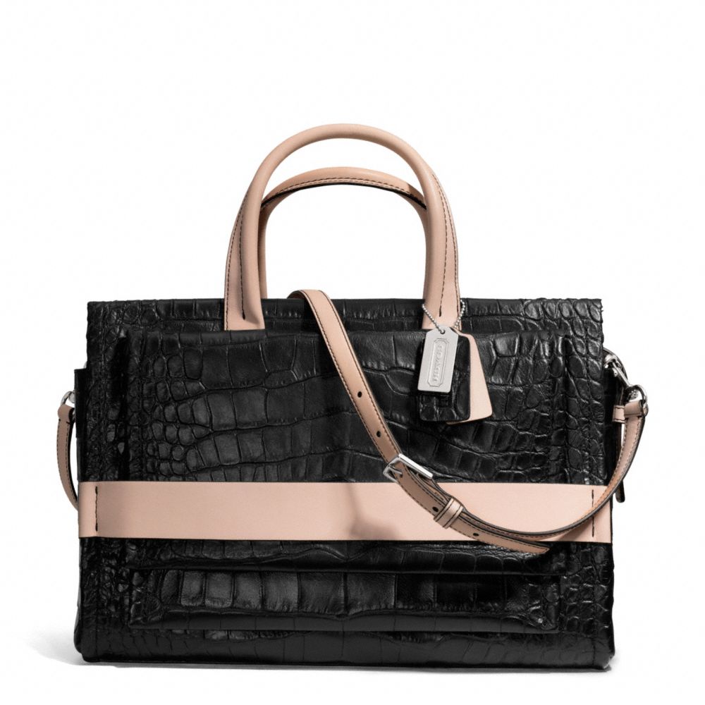 BLEECKER MATTE CROC EMBOSSED PINNACLE CARRYALL - COACH f28305 - SILVER/BLACK