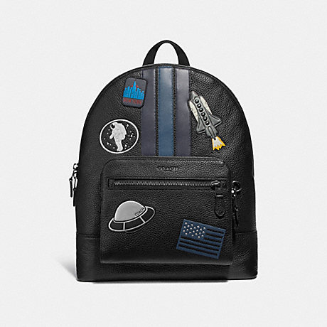 COACH WEST BACKPACK WITH VARSITY STRIPE AND SPACE PATCHES - ANTIQUE NICKEL/BLACK MULTI - f28313