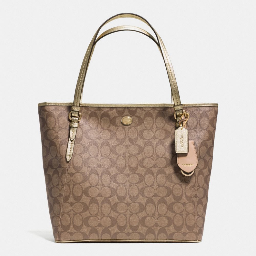 COACH PEYTON SIGNATURE ZIP TOP TOTE - IM/KHAKI/GOLD - F28365