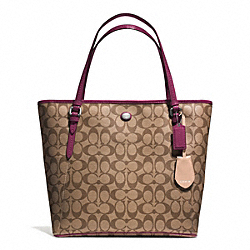 COACH PEYTON SIGNATURE ZIP TOP TOTE - SILVER/KHAKI/MERLOT - F28365