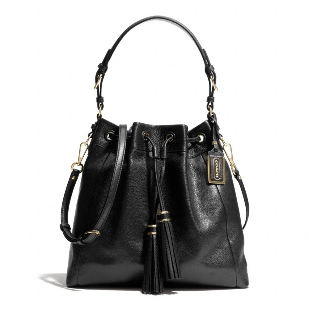 COACH MADISON LEATHER PINNACLE DRAWSTRING SHOULDER BAG - LIGHT GOLD/BLACK - F28378