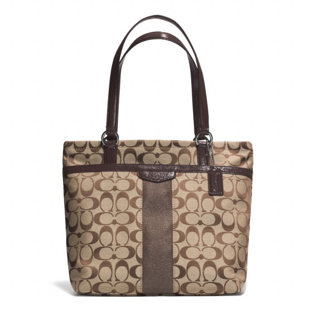 SIGNATURE STRIPE 12CM TOTE - COACH f28504 - SILVER/KHAKI/MAHOGANY