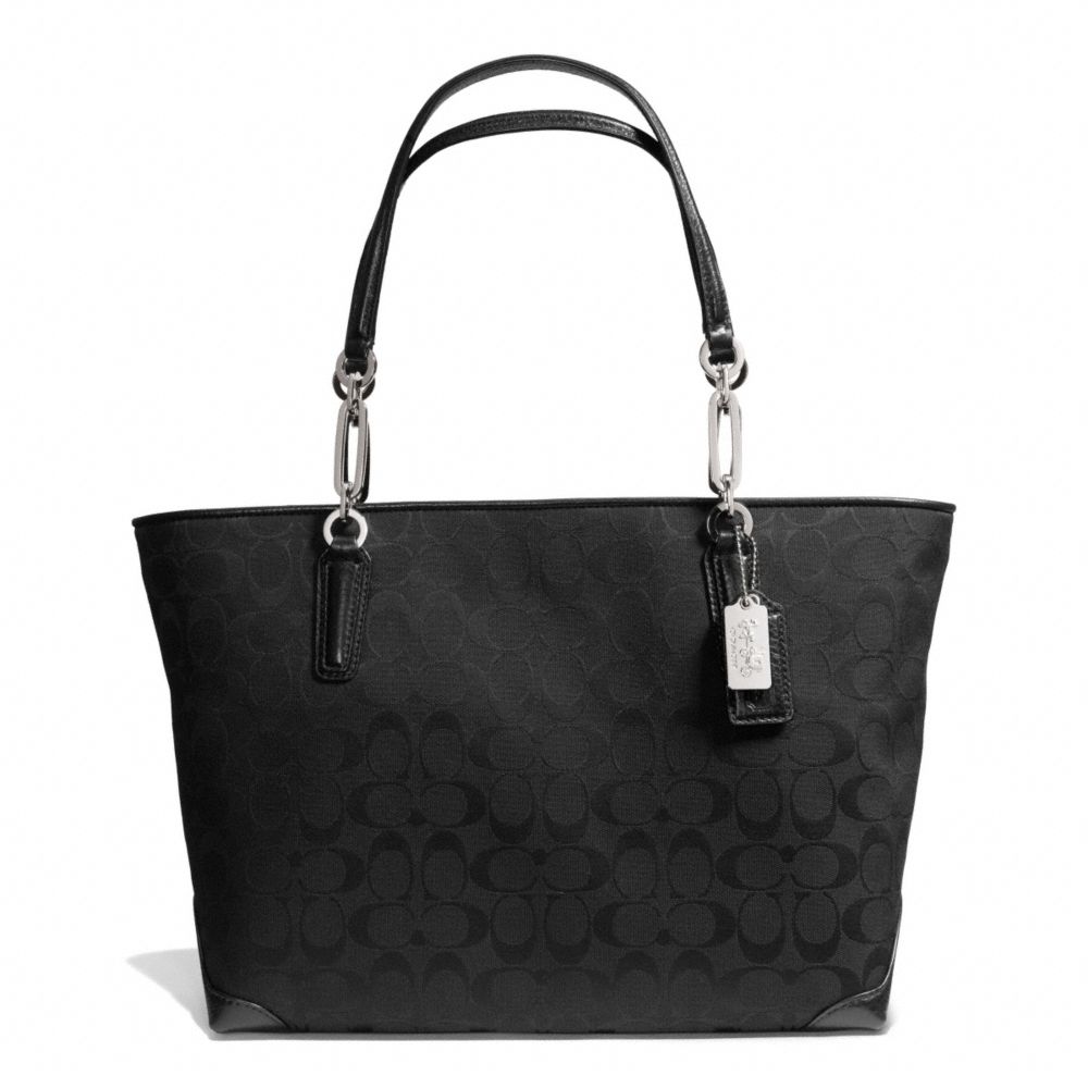 MADISON SIGNATURE FABRIC EAST/WEST TOTE - COACH F28601 - SILVER/BLACK/BLACK