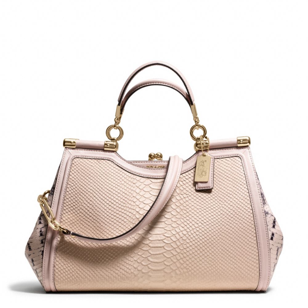 COACH MADISON PINNACLE PYTHON EMBOSSED LEATHER CARRIE SATCHEL - LIGHT GOLD/BLUSH - F28608