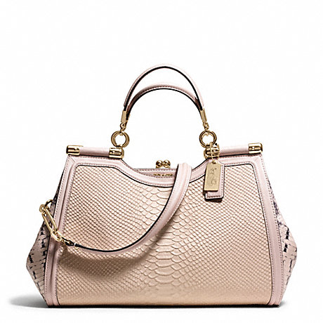 COACH MADISON PINNACLE PYTHON EMBOSSED LEATHER CARRIE SATCHEL - LIGHT GOLD/BLUSH - f28608