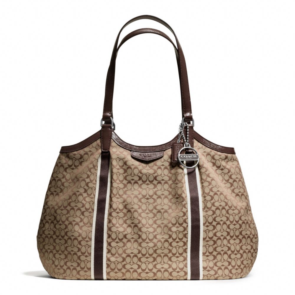 SIGNATURE STRIPE 6CM SHOULDER BAG - COACH f28624 - SILVER/KHAKI/MAHOGANY