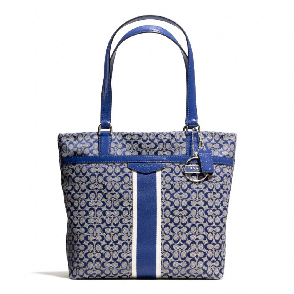 COACH SIGNATURE STRIPE 6CM TOTE - SILVER/NAVY/NAVY - F28625