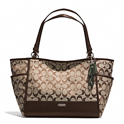 COACH PARK SIGNATURE CARRIE TOTE - SILVER/KHAKI/MAHOGANY - F28728