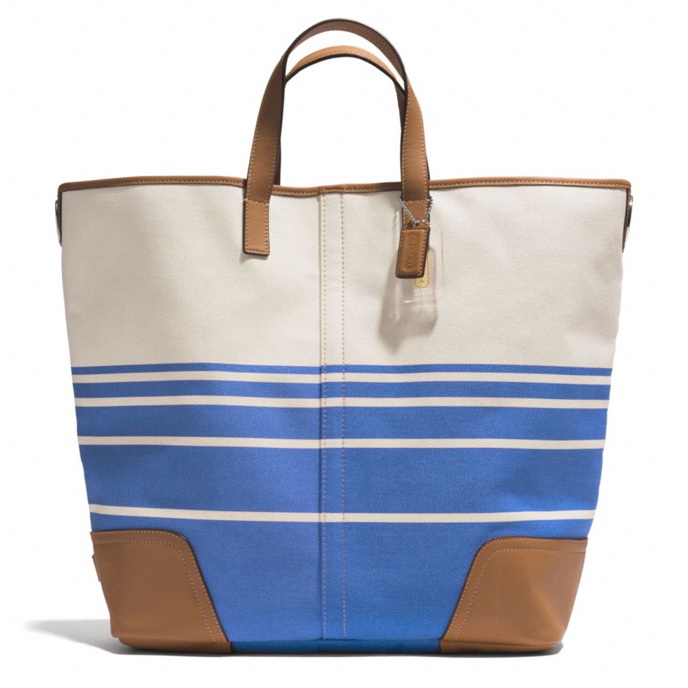 COACH HADLEY VARIEGATED STRIPED LARGE DUFFLE - SILVER/BRILLIANT BLUE - F28806