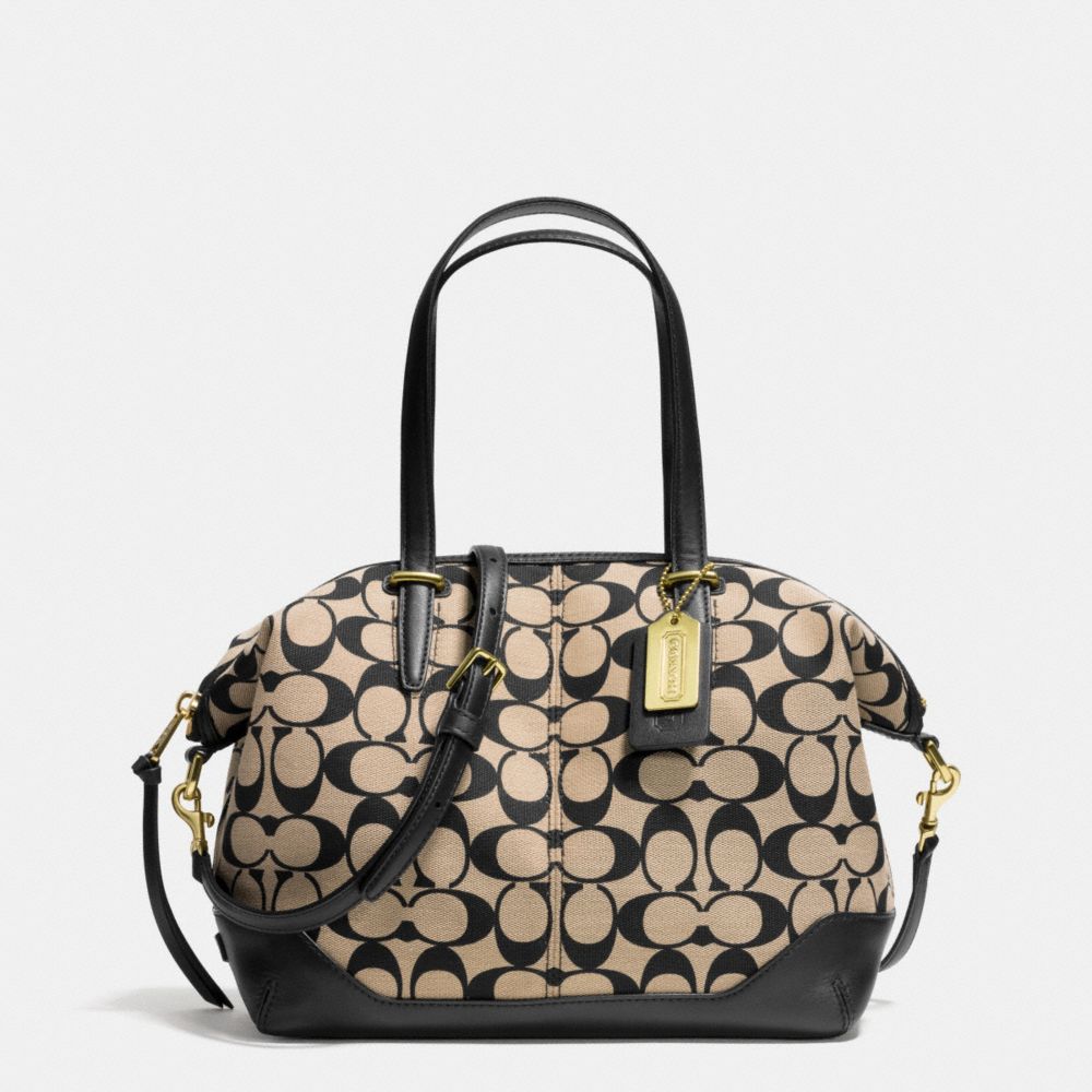 COACH BLEECKER PRINTED SIGNATURE SMALL COOPER SATCHEL - BRASS/KHAKI BLACK/BLACK - F28884