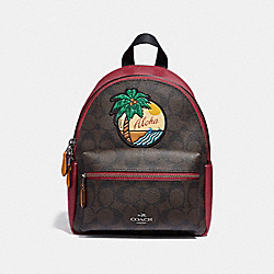 COACH MINI CHARLIE BACKPACK IN SIGNATURE CANVAS WITH BLUE HAWAII PATCHES - QBBMC - F28948