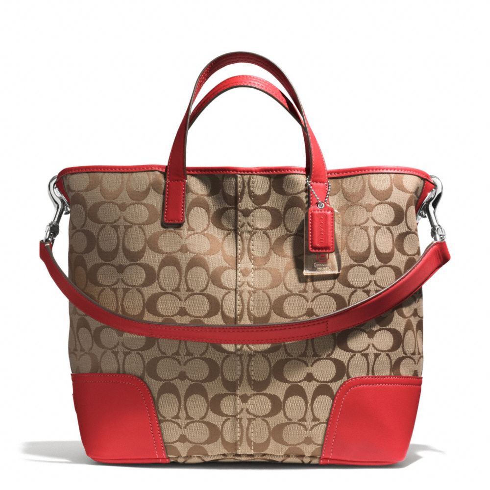 HADLEY SIGNATURE DUFFLE - COACH f28981 - SILVER/KHAKI/BRIGHT RED