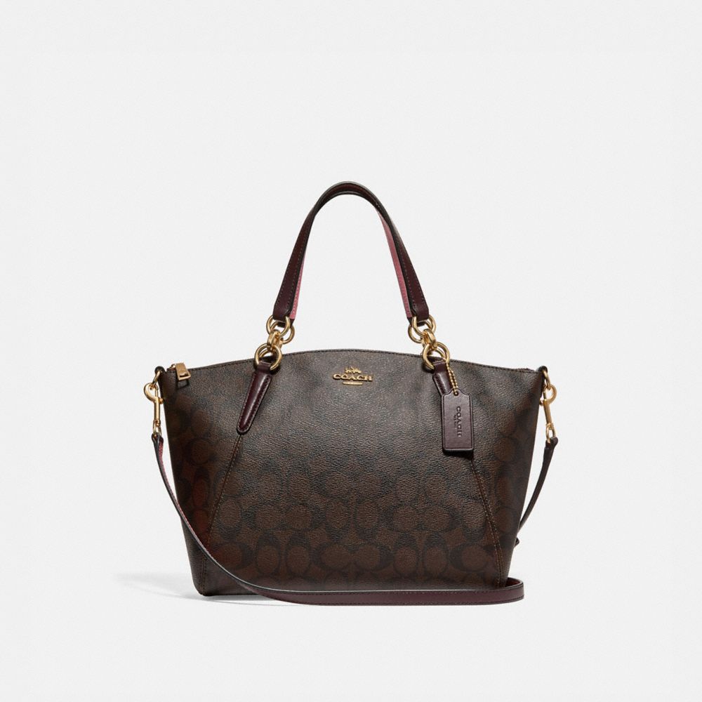 COACH SMALL KELSEY SATCHEL IN SIGNATURE CANVAS - BROWN/OXBLOOD/LIGHT GOLD - F28989