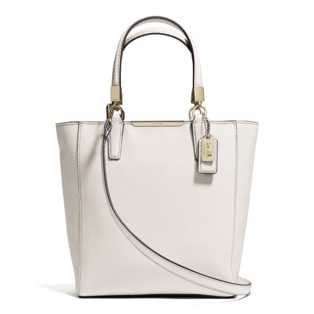 COACH MADISON SAFFIANO LEATHER MINI NORTH/SOUTH TOTE - LIGHT GOLD/PARCHMENT - F29001