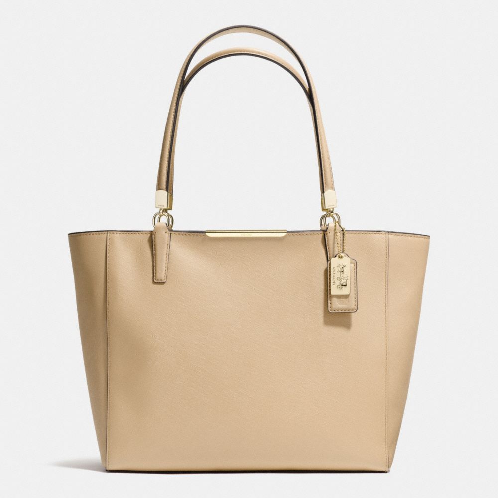 COACH MADISON SAFFIANO LEATHER EAST/WEST TOTE - LIGHT GOLD/TAN - F29002