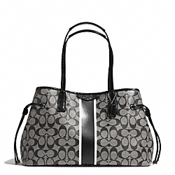 SIGNATURE STRIPE DRAWSTRING CARRYALL - COACH f29064 - SILVER/BLACK/WHITE/BLACK