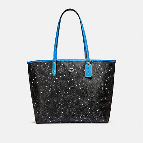 COACH REVERSIBLE CITY TOTE WITH CELESTIAL PRINT - BLACK/BRIGHT BLUE/SILVER - f29131