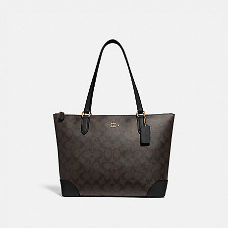 COACH ZIP TOP TOTE IN SIGNATURE CANVAS - BROWN/BLACK/IMITATION GOLD - f29208
