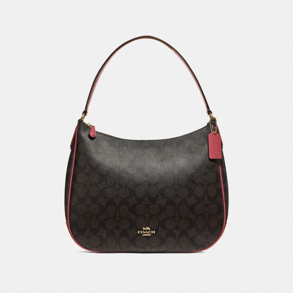 COACH ZIP SHOULDER BAG IN SIGNATURE CANVAS - BROWN/RUBY/IMITATION GOLD - F29209