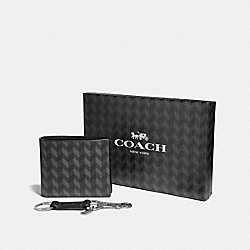 COACH BOXED COMPACT ID WALLET WITH TRIGGER SNAP KEY FOB - BLUE/CREAM - F29273