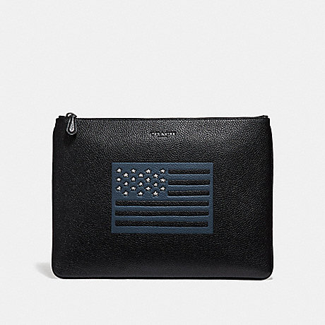 COACH LARGE POUCH WITH FLAG MOTIF - BLACK - f29290