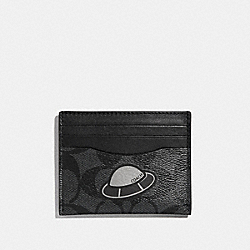 COACH SLIM ID CARD CASE IN SIGNATURE CANVAS WITH SPACE PATCHES - CHARCOAL/BLACK - F29295